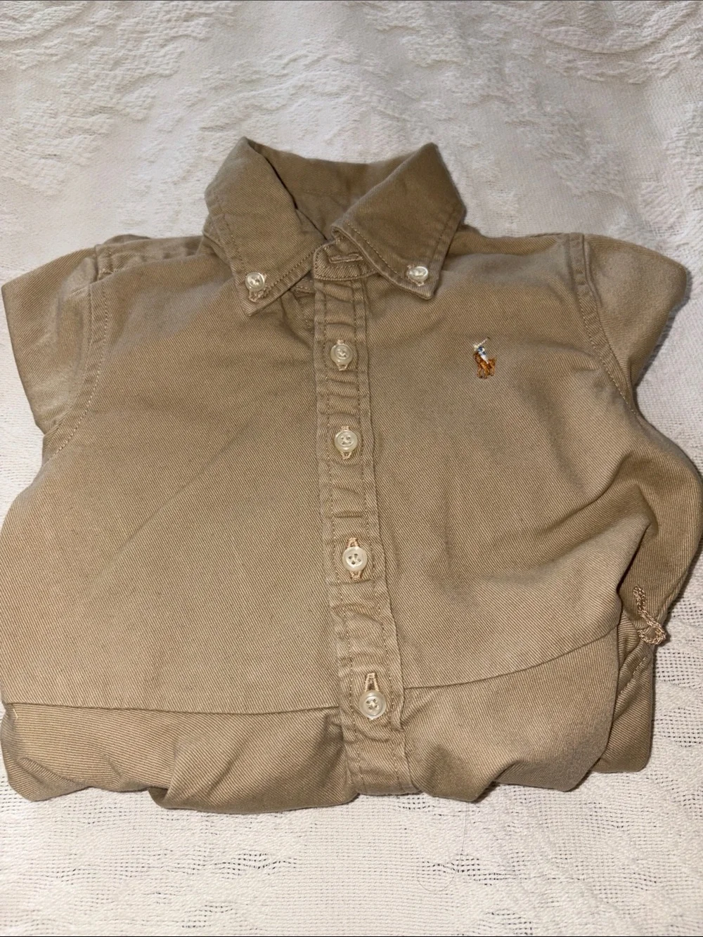 Ralph Lauren Girls Beige Button-Front Flared Shirt Dress *No Belt* EUC 2T